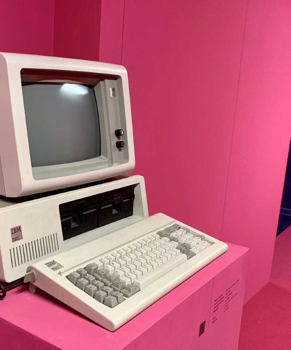 Vintage computer with a keyboard and monitor